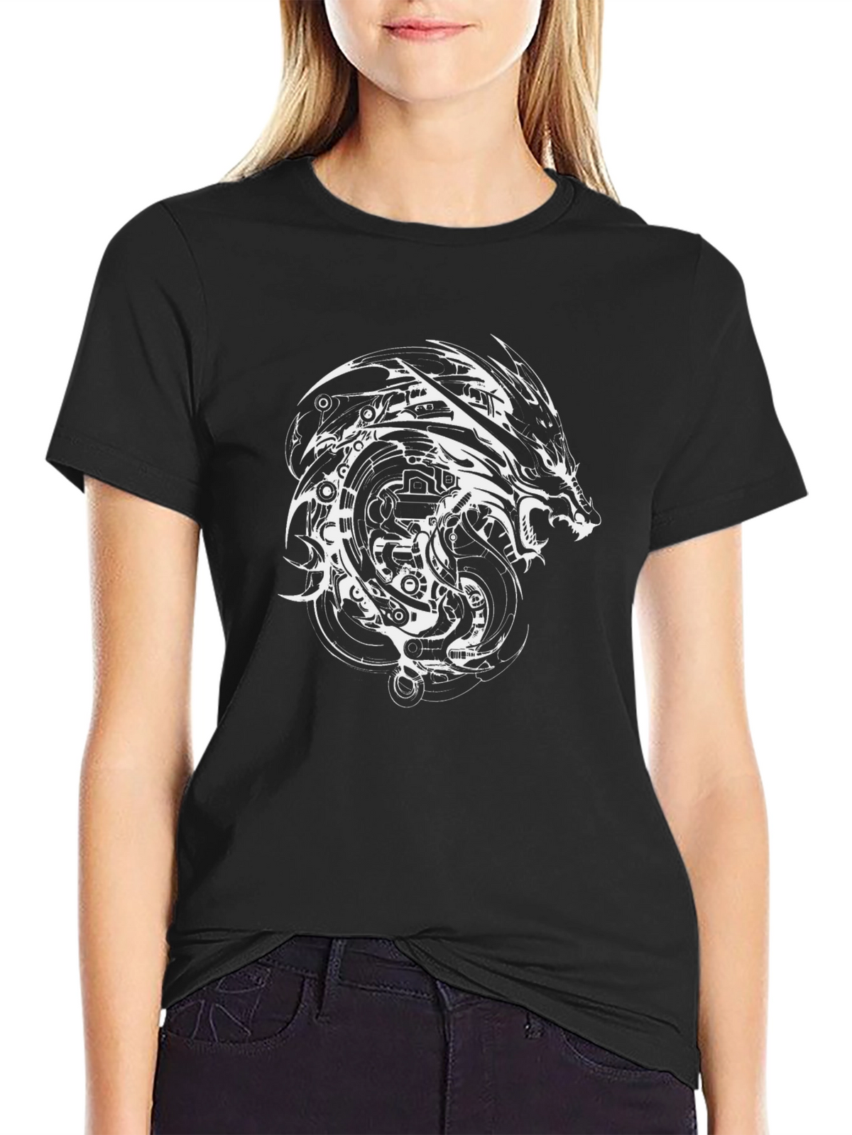 Mens Black Dragon Graphic Tee - Steampunk Style