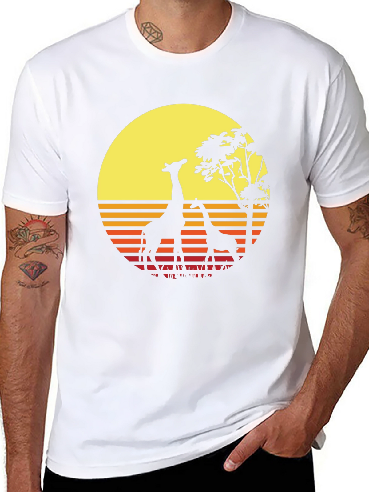 Retro Giraffe Sunset T-Shirt - Black