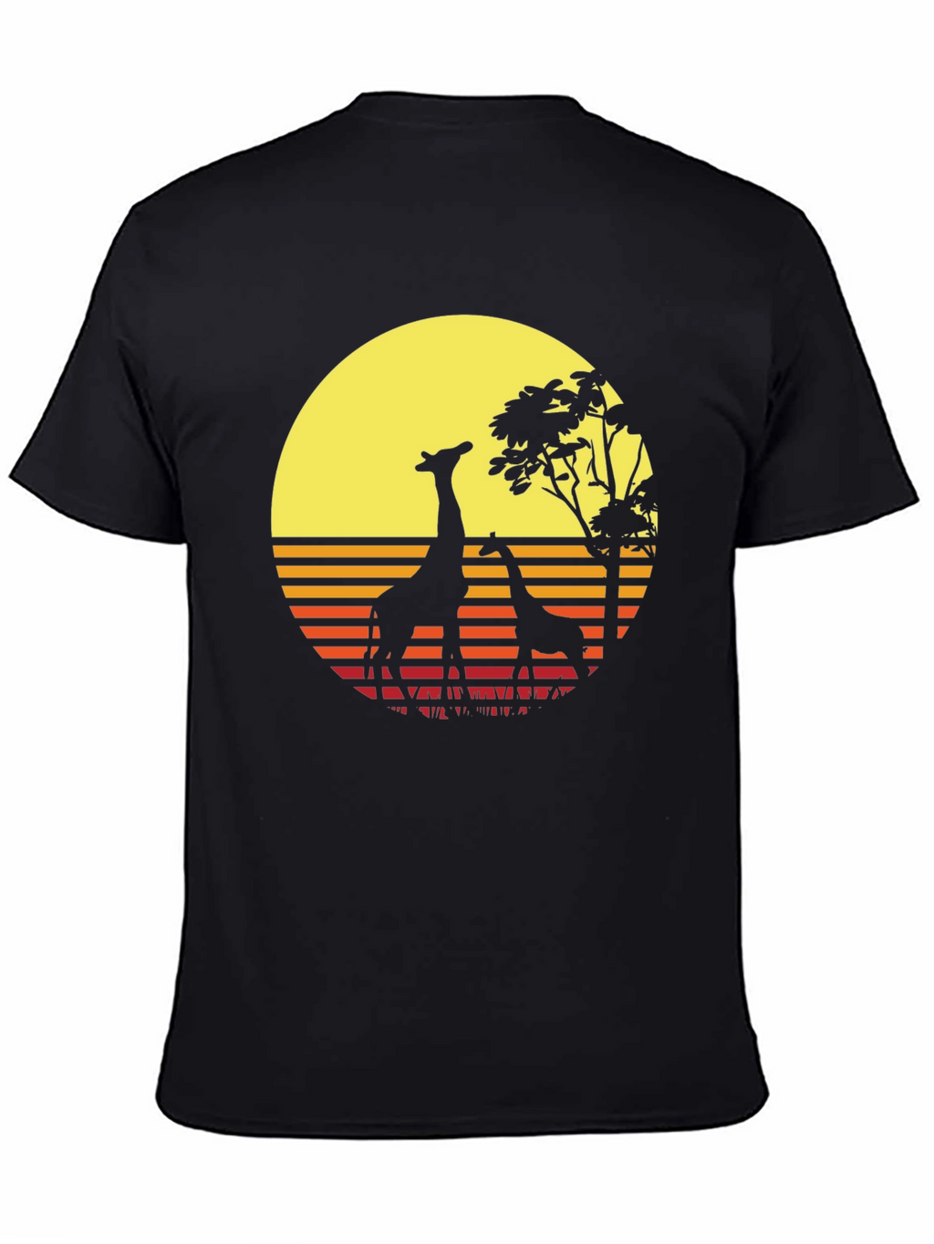 Retro Giraffe Sunset T-Shirt - Black