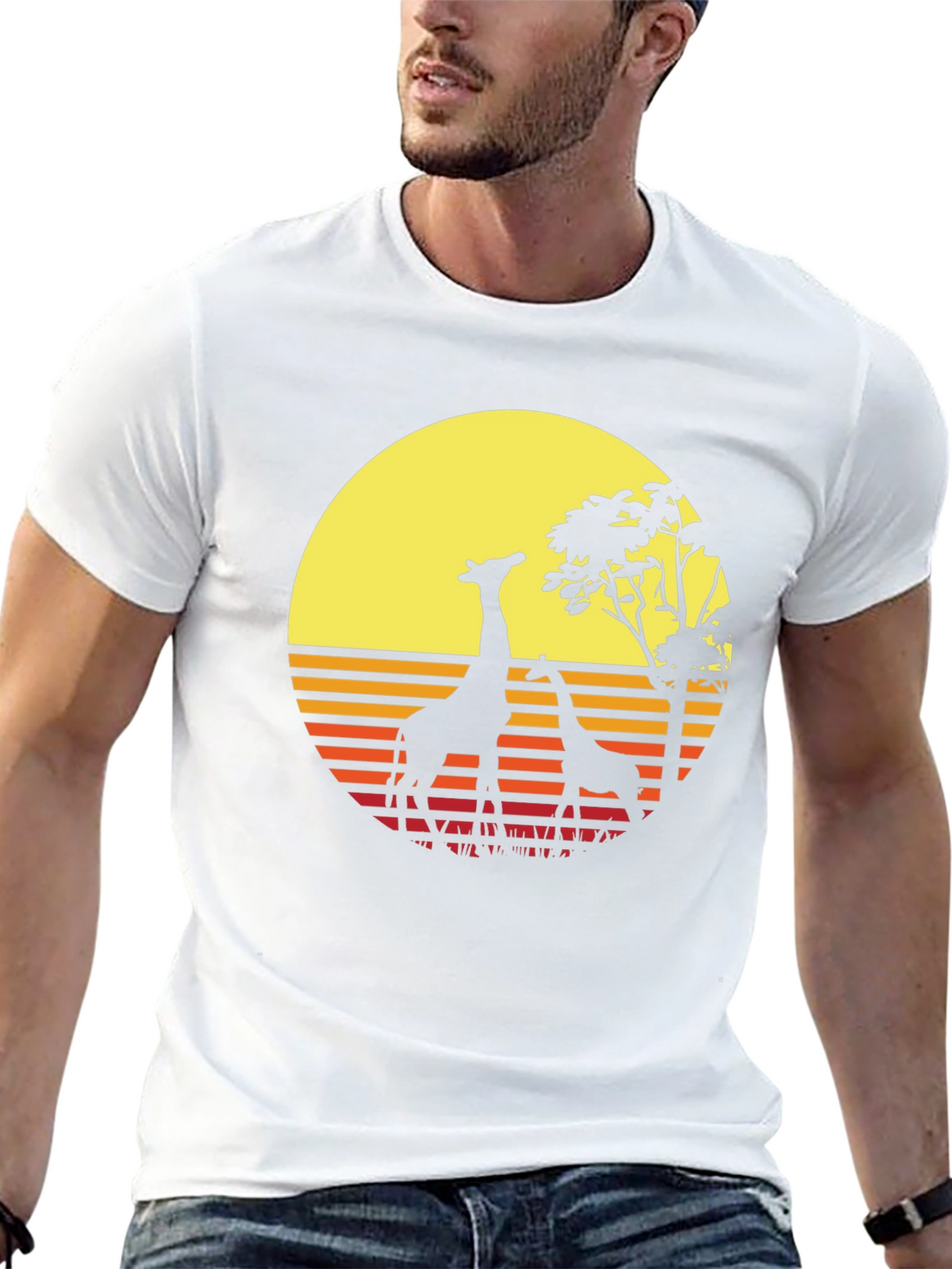 Retro Giraffe Sunset T-Shirt - Black