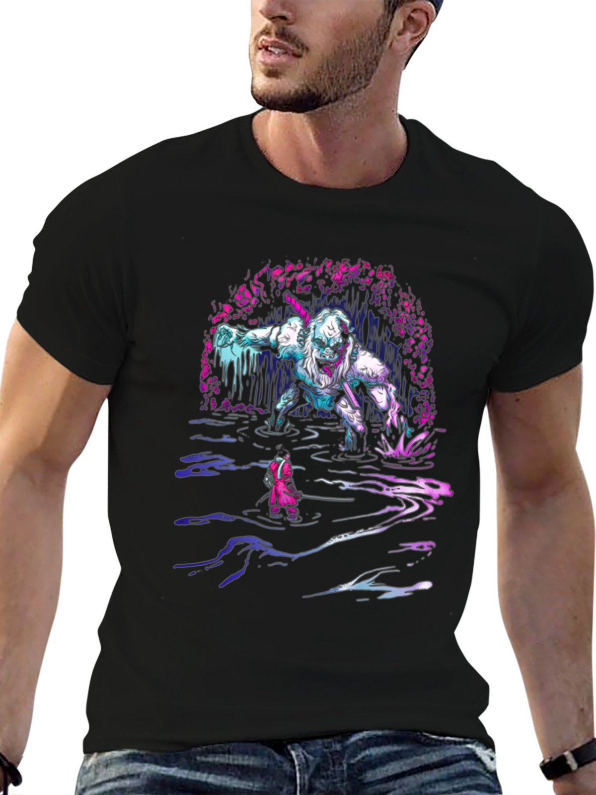 Monster Graphic Tee - Black Cotton T-Shirt