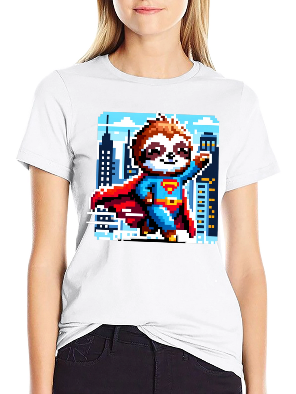 Pixel Sloth Superman T-Shirt - Heroic Comfort!