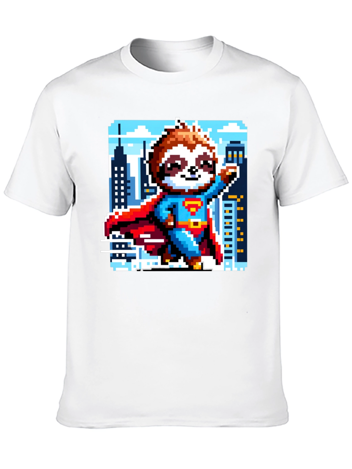 Pixel Sloth Superman T-Shirt - Heroic Comfort!