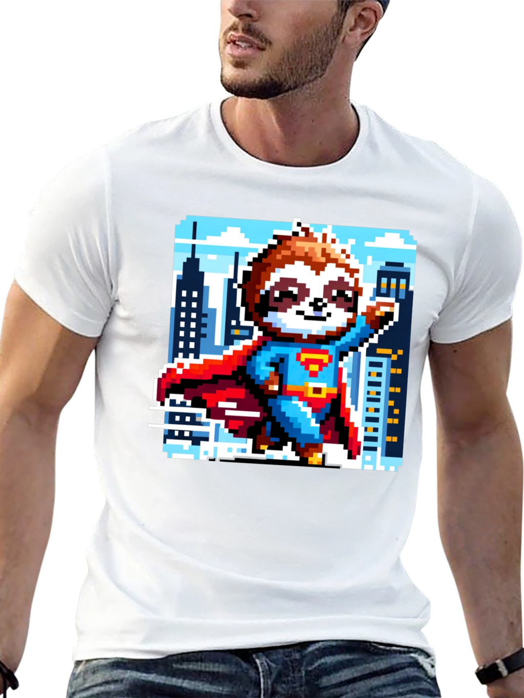 Pixel Sloth Superman T-Shirt - Heroic Comfort!