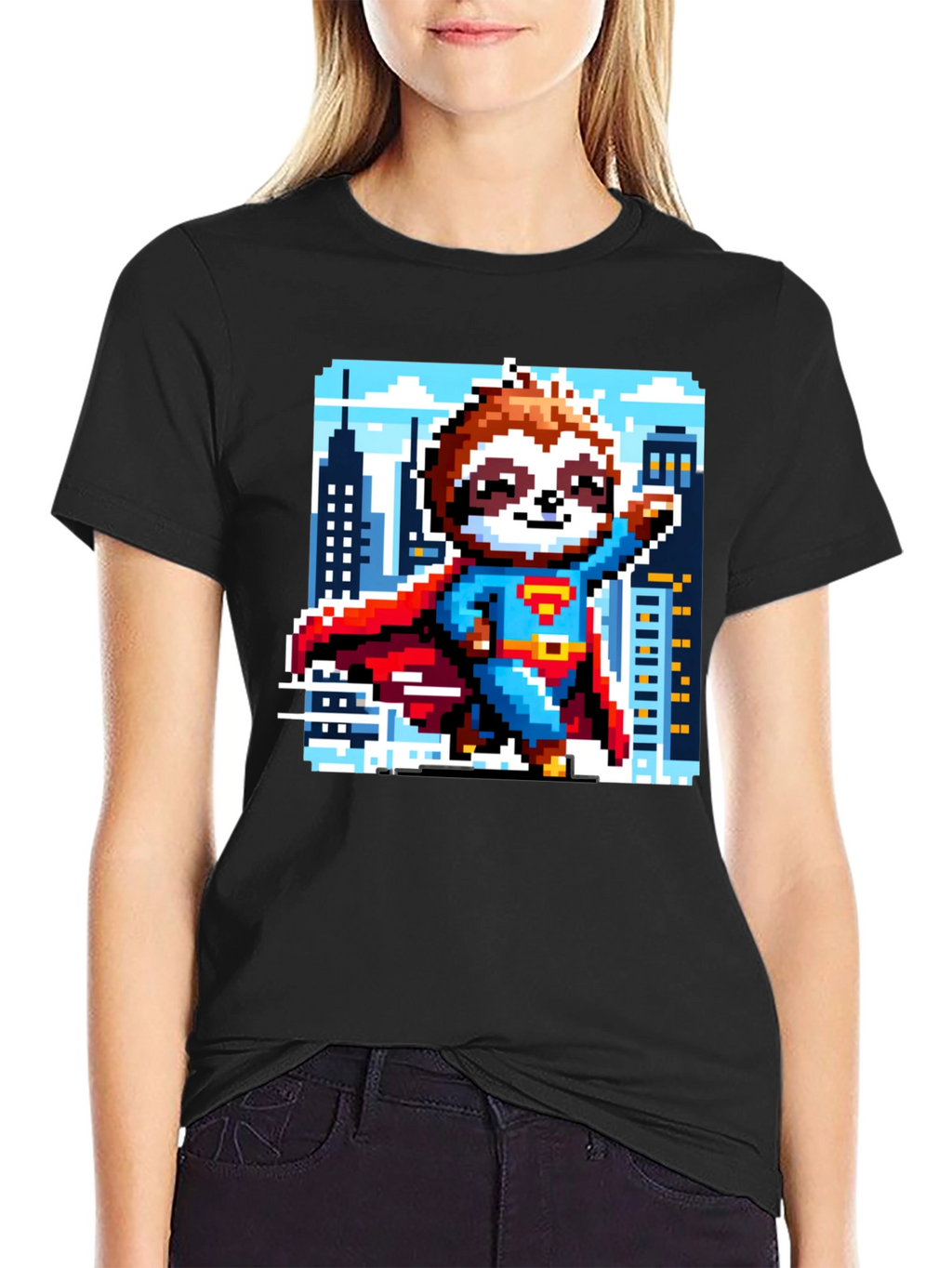 Pixel Sloth Superman T-Shirt - Heroic Comfort!