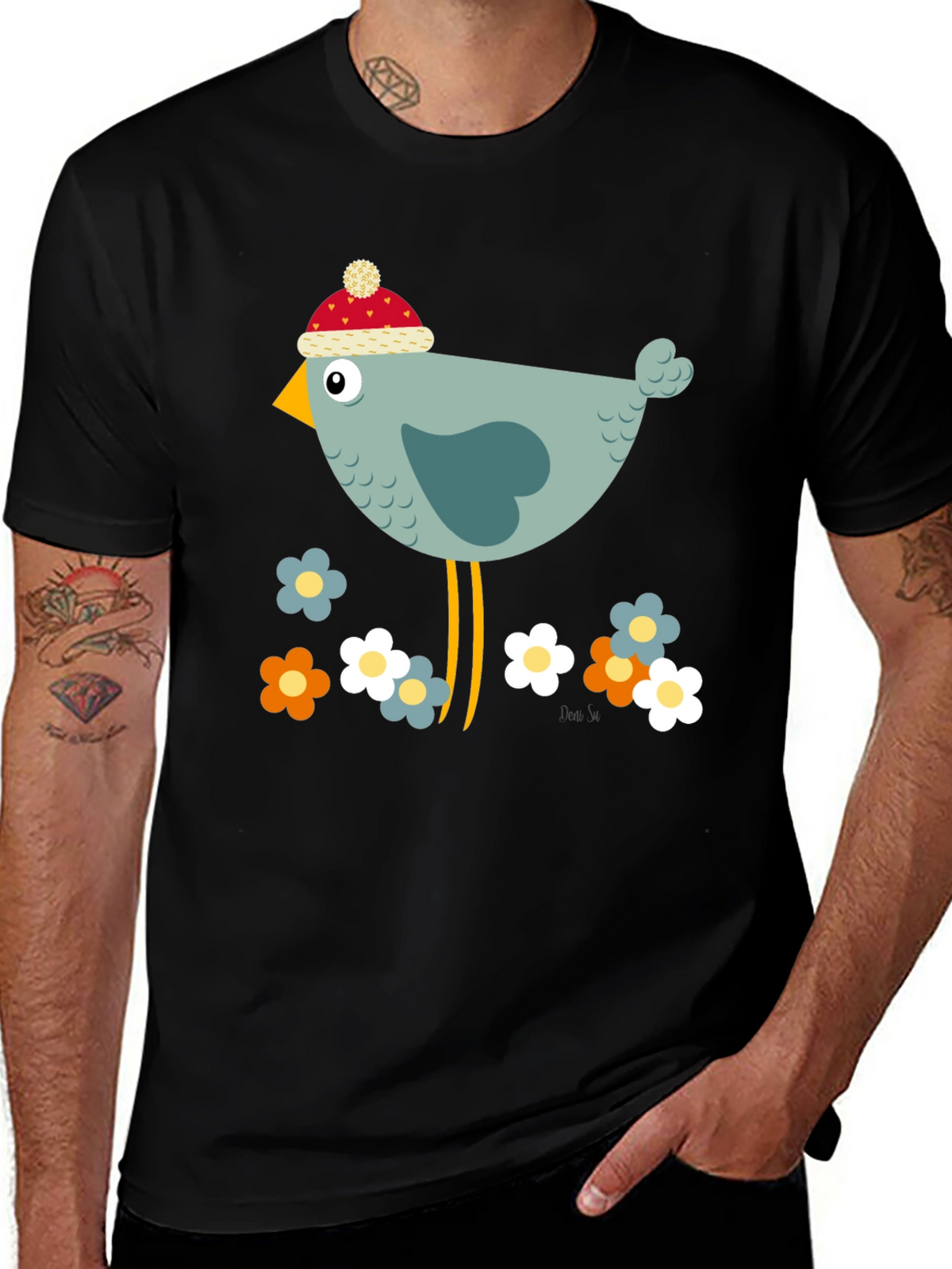 Cartoon Bird Graphic Tee - Whimsical Bird Lovers T-Shirt
