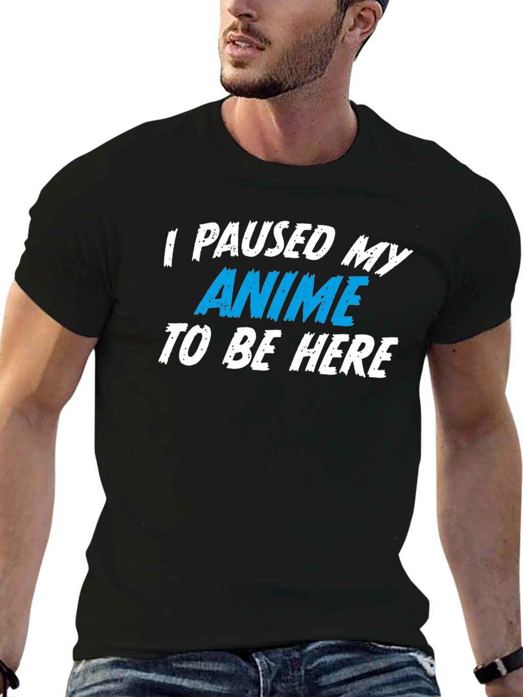 Anime Paused T-Shirt - Black Cotton Tee