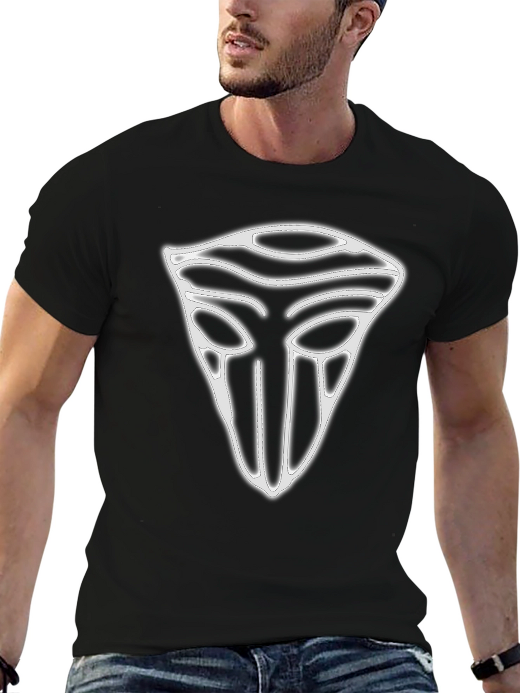 Geometric Mask Graphic T-Shirt - Black