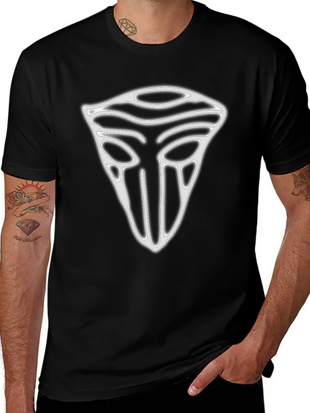 Geometric Mask Graphic T-Shirt - Black