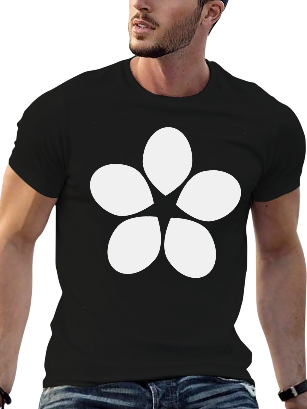 Minimalist Flower Graphic Tee - Black