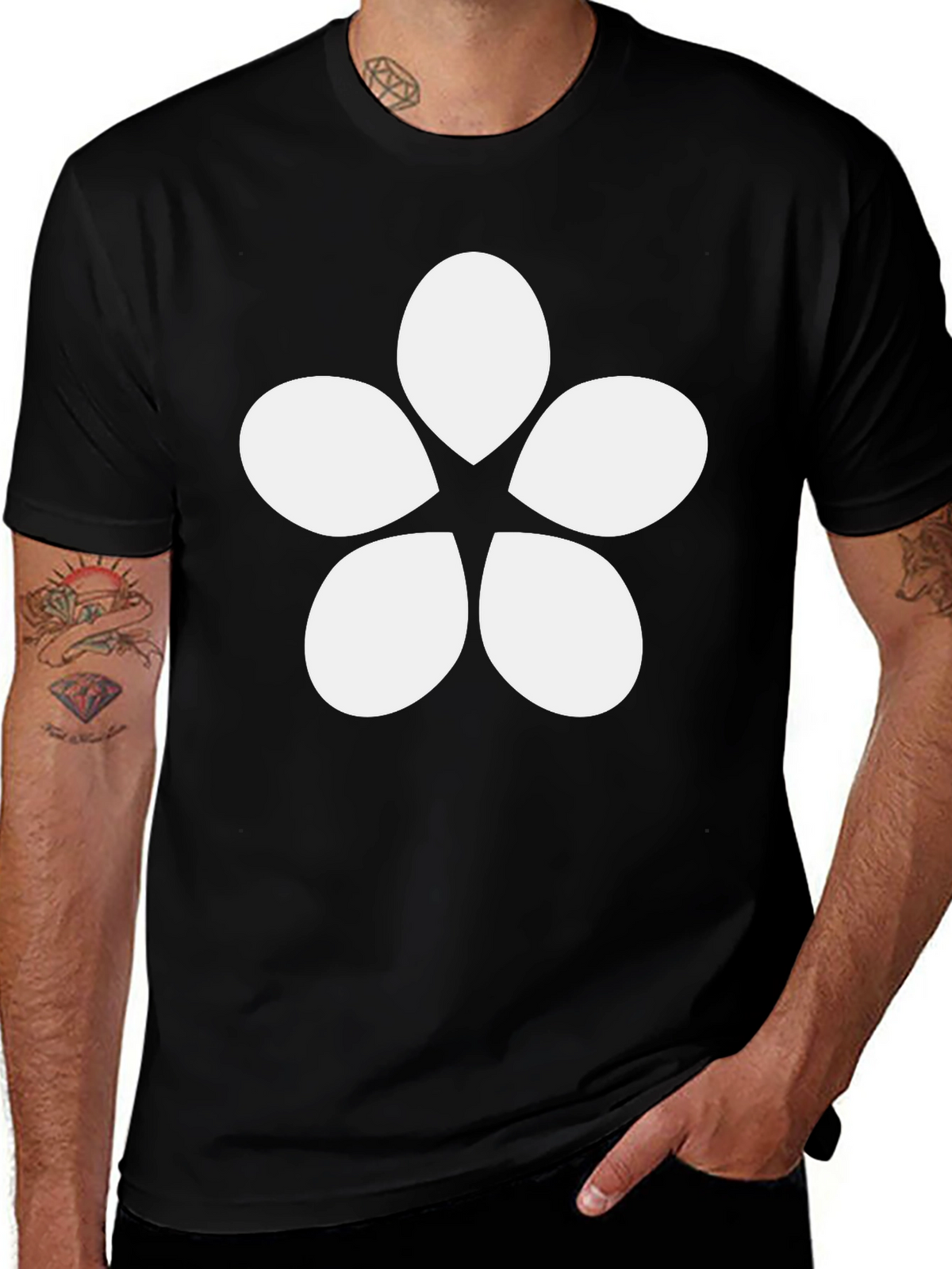 Minimalist Flower Graphic Tee - Black