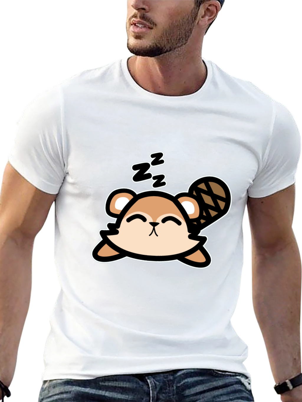 Cute Sleeping Beaver T-Shirt - Soft Cotton Tee