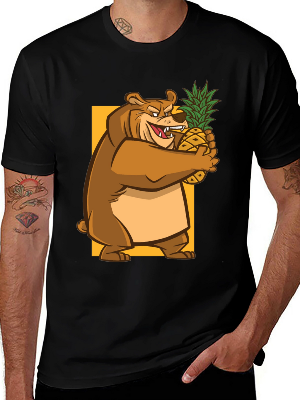 Bear Hugging Pineapple Graphic T-Shirt