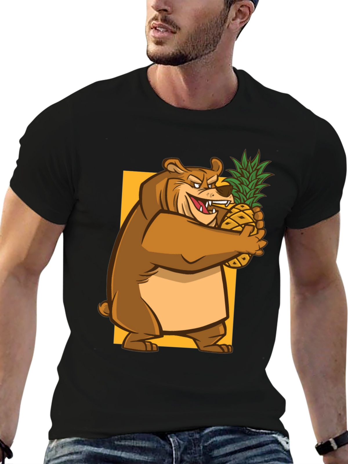 Bear Hugging Pineapple Graphic T-Shirt