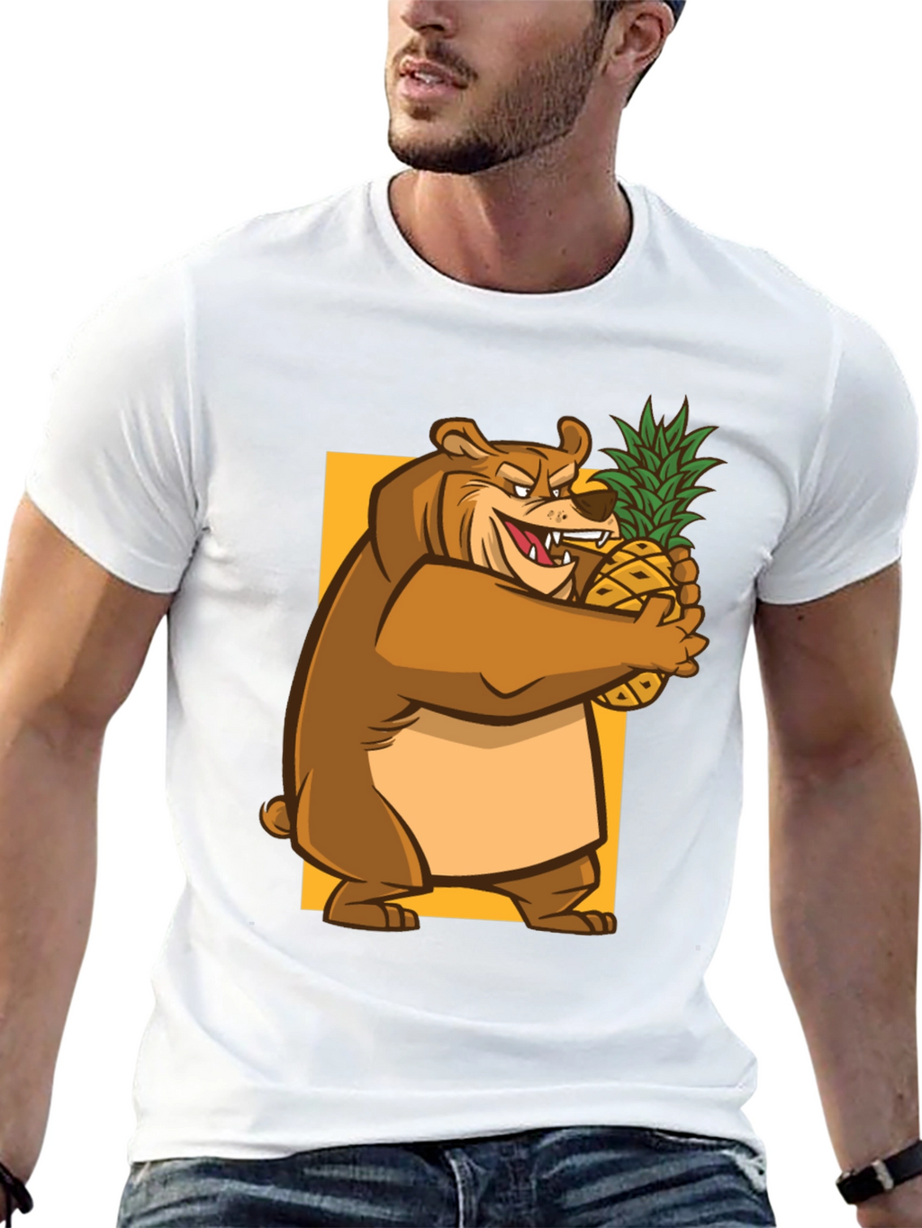 Bear Hugging Pineapple Graphic T-Shirt