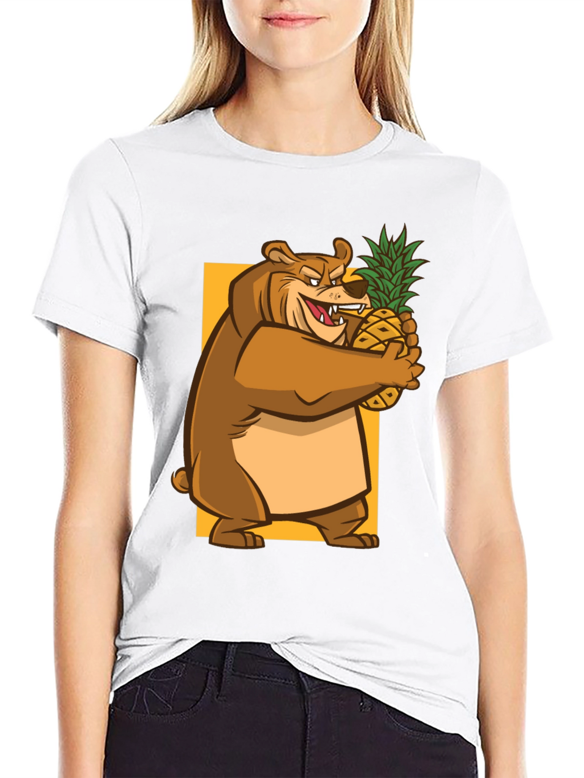 Bear Hugging Pineapple Graphic T-Shirt