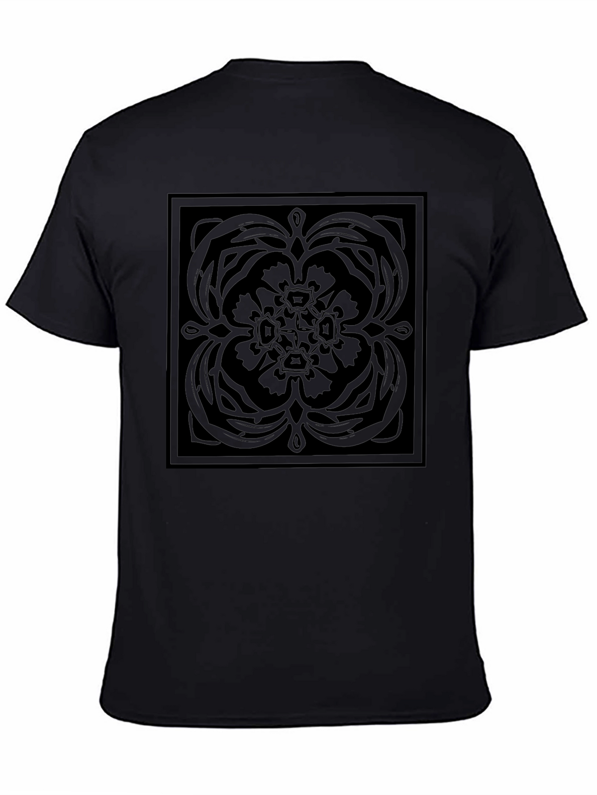 Stylish Black Graphic Tee - Square Floral Pattern