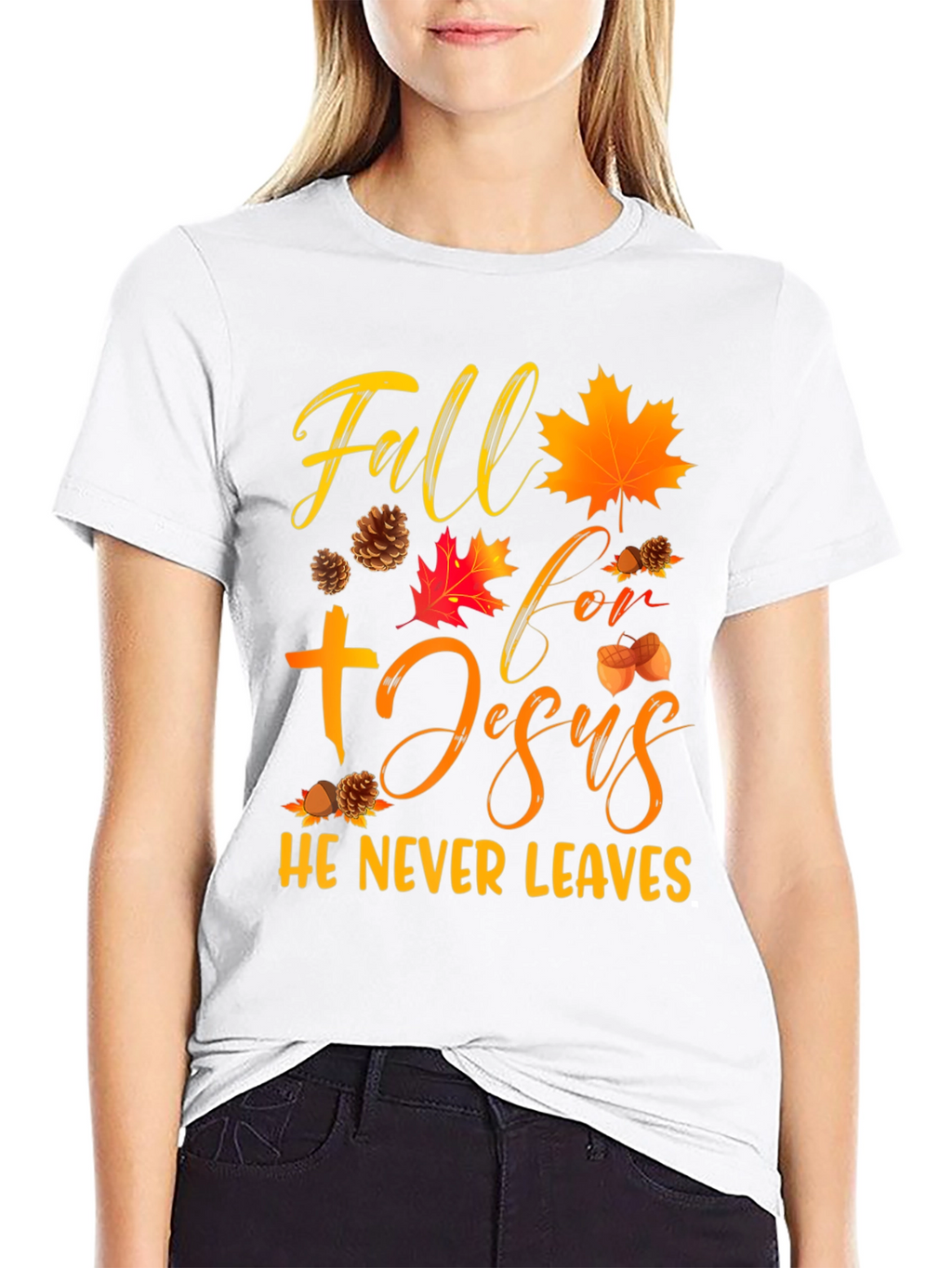 Fall For Jesus He Never Leaves Graphic Tee