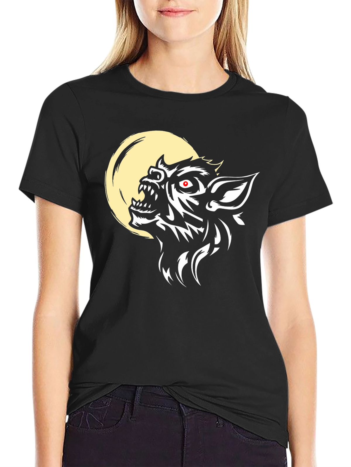 Werewolf Moon Graphic Tee - Black Cotton Blend