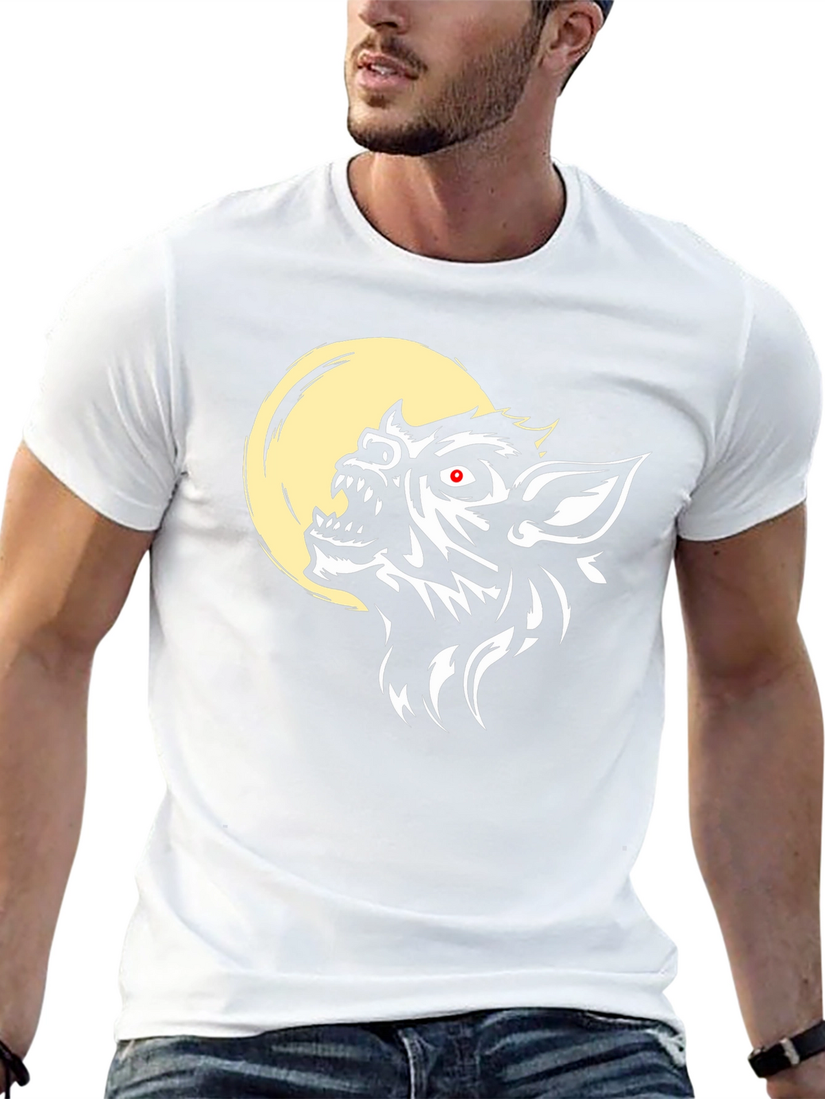 Werewolf Moon Graphic Tee - Black Cotton Blend