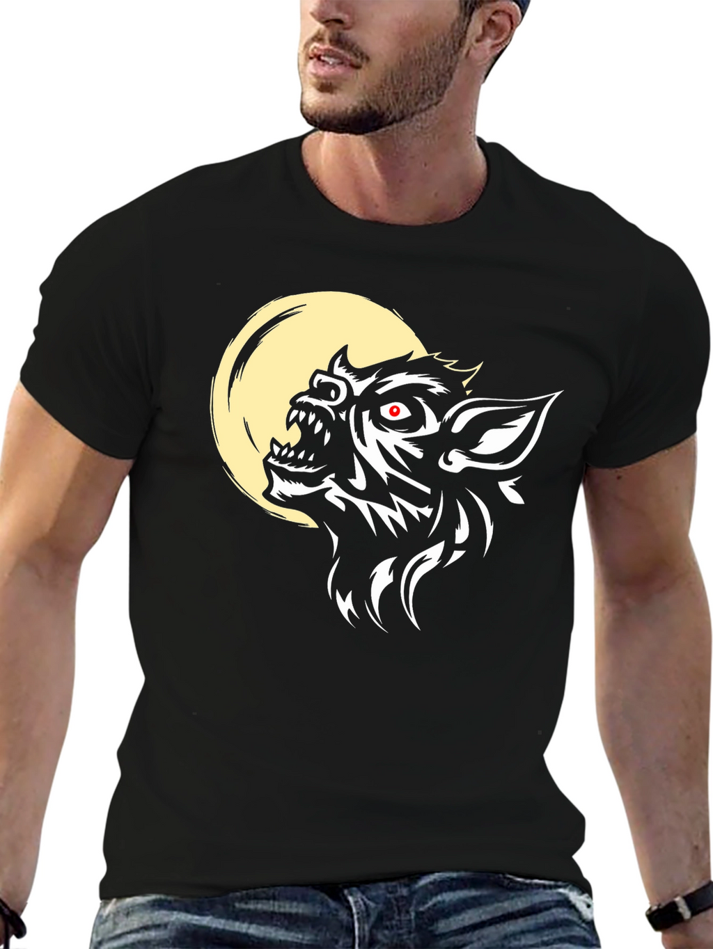 Werewolf Moon Graphic Tee - Black Cotton Blend