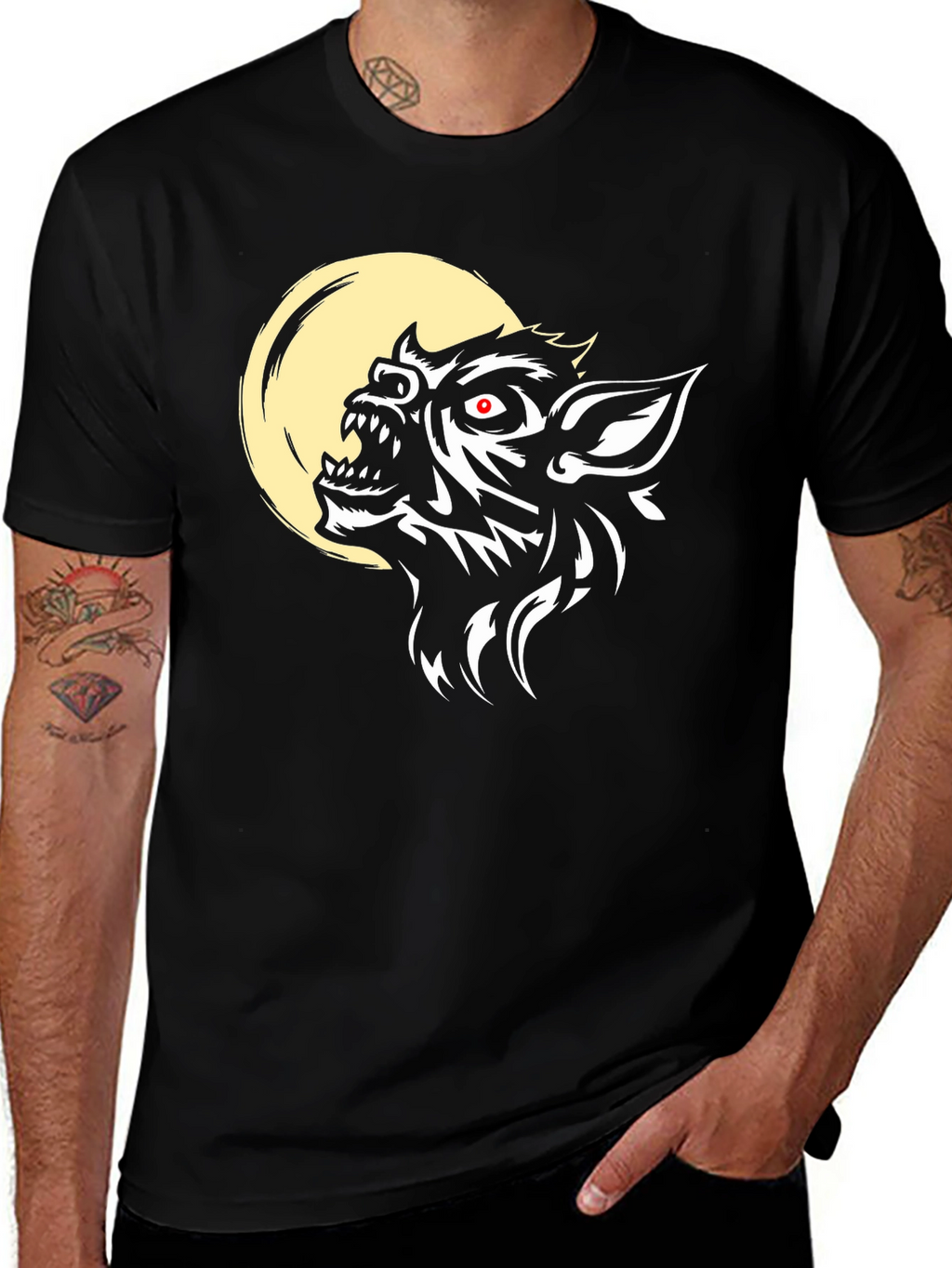Werewolf Moon Graphic Tee - Black Cotton Blend