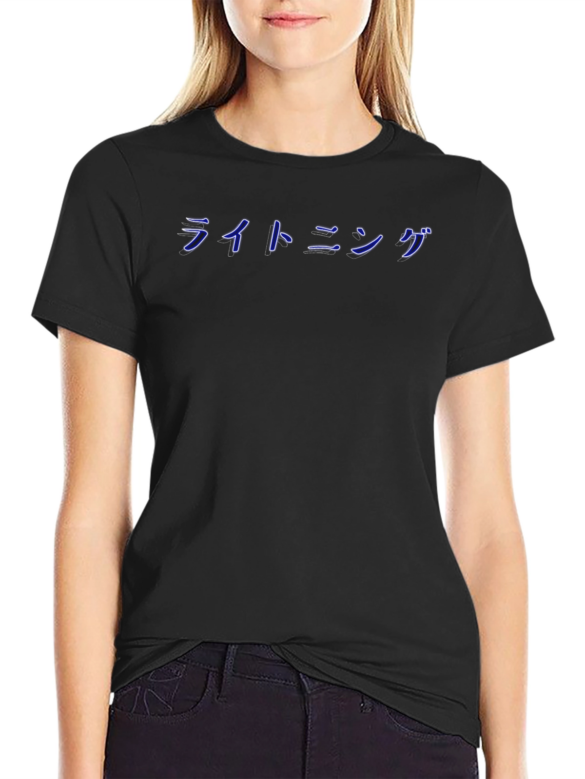 Black T-Shirt with Japanese Lightning Design