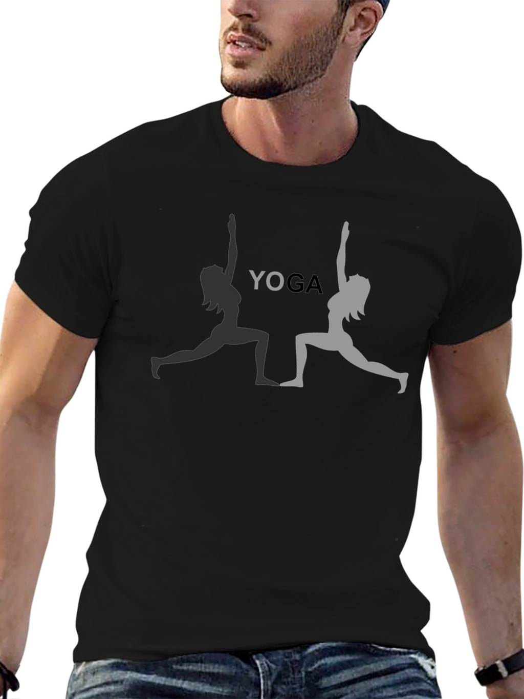 Yoga Pose Graphic Tee - Black Cotton T-Shirt