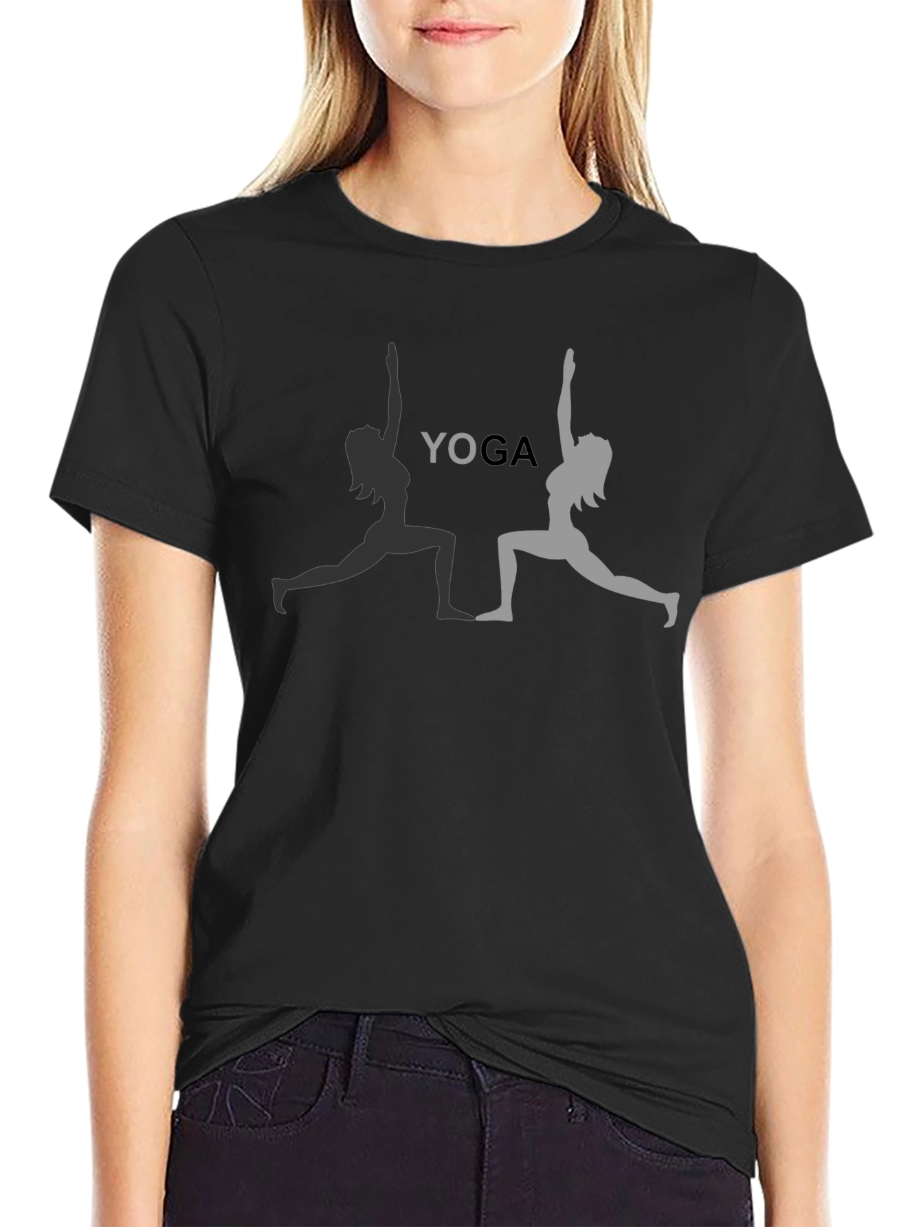 Yoga Pose Graphic Tee - Black Cotton T-Shirt