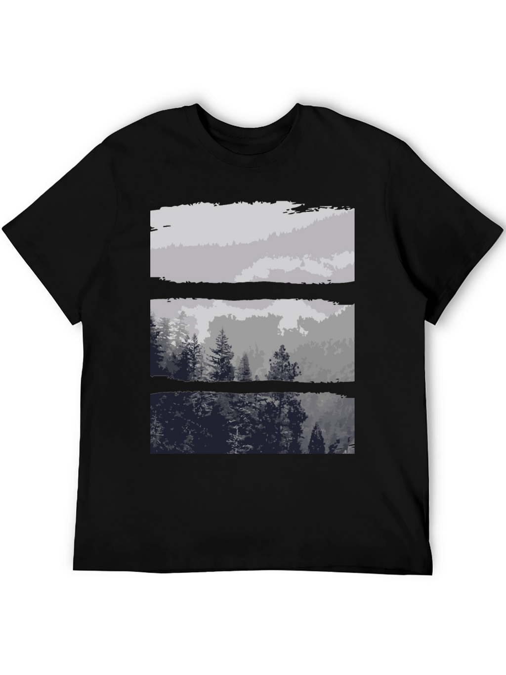 Abstract Landscape Print Black T-Shirt