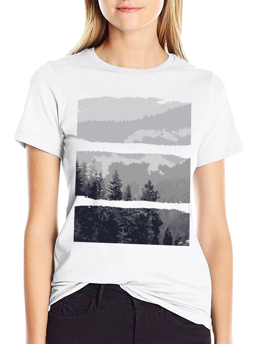 Abstract Landscape Print Black T-Shirt