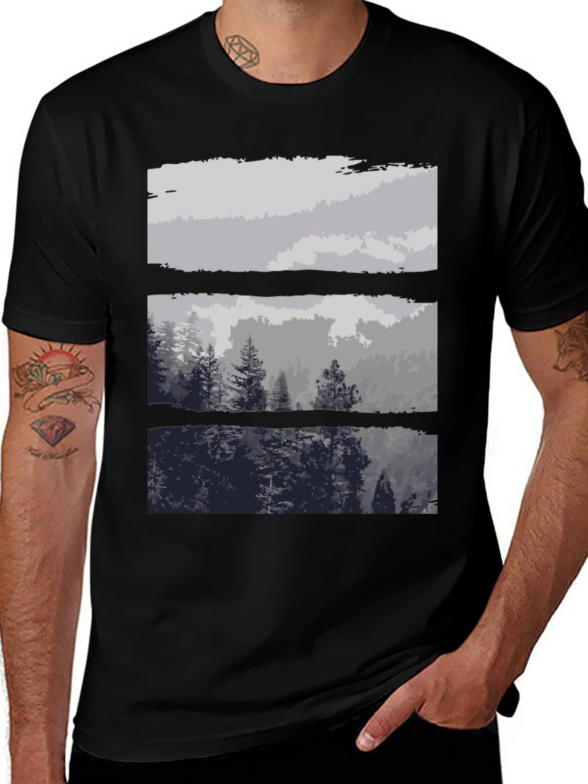 Abstract Landscape Print Black T-Shirt