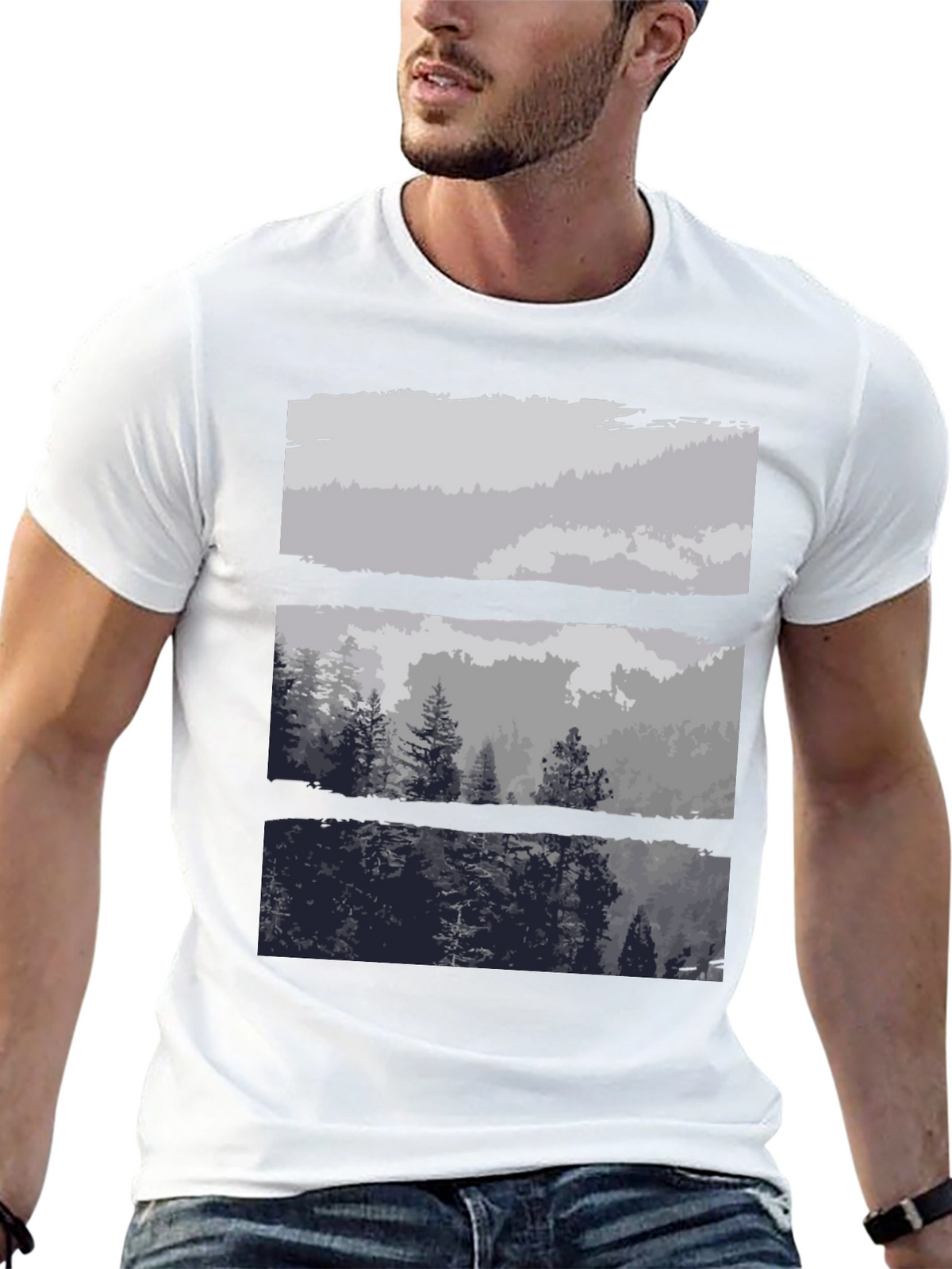 Abstract Landscape Print Black T-Shirt