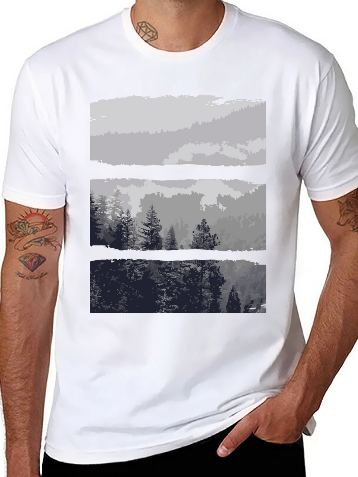 Abstract Landscape Print Black T-Shirt