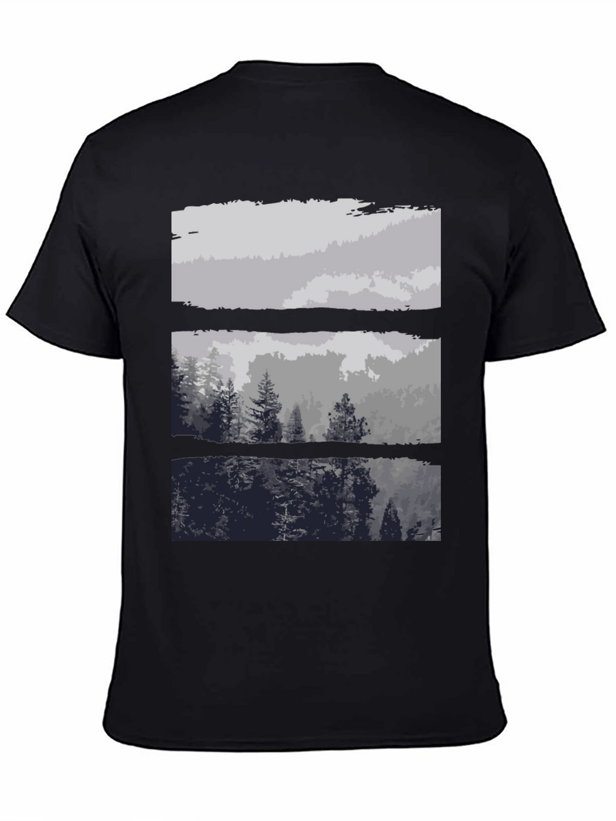 Abstract Landscape Print Black T-Shirt