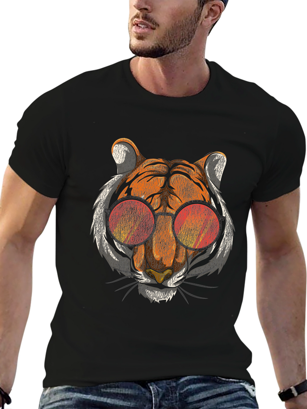 Cool Cat Tee: Retro Tiger in Shades