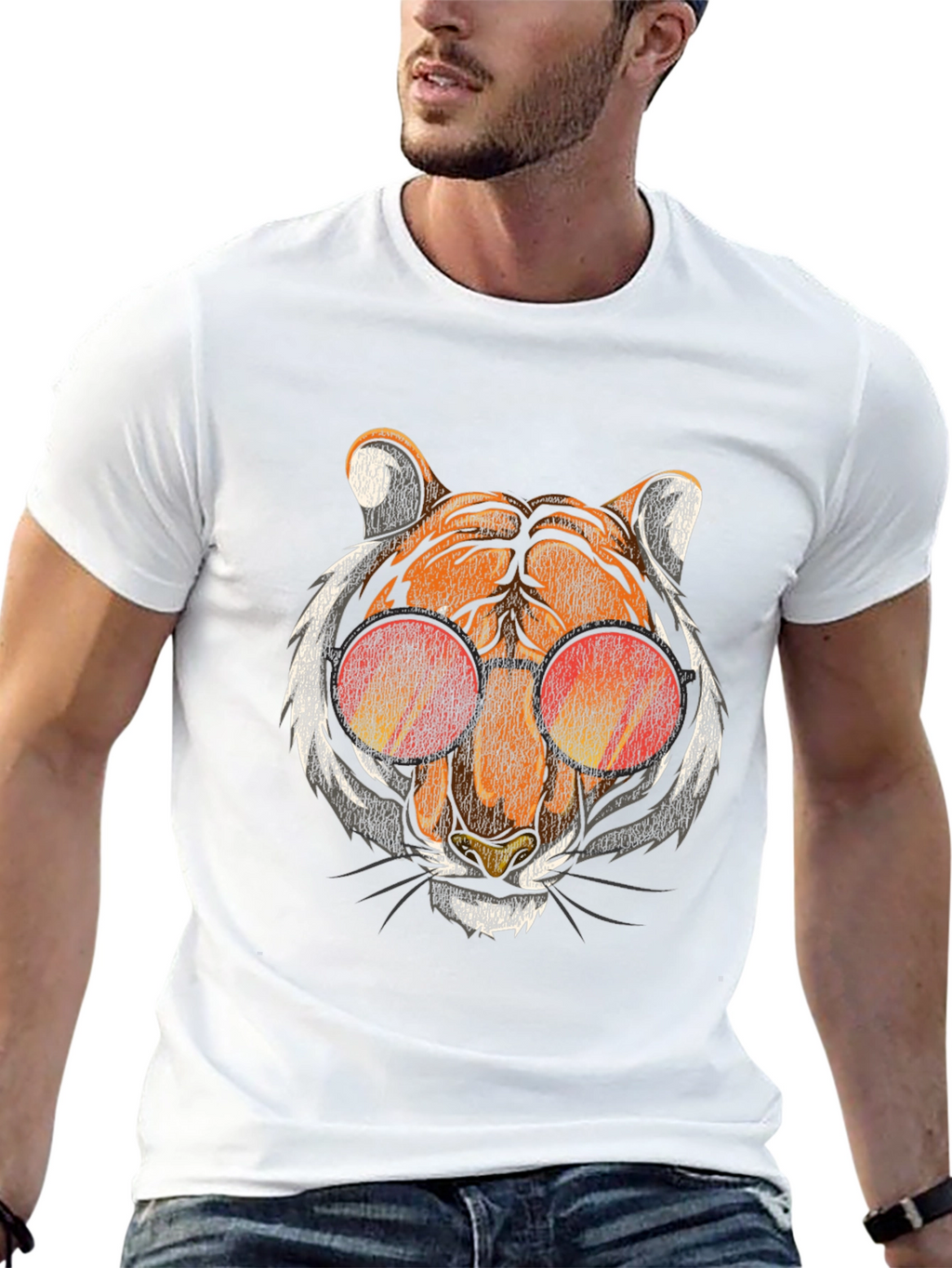 Cool Cat Tee: Retro Tiger in Shades
