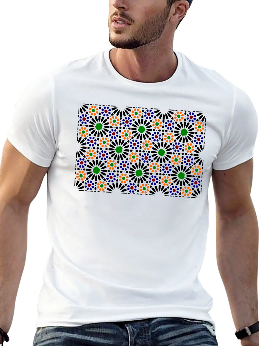 Geometric Floral T-Shirt - Black