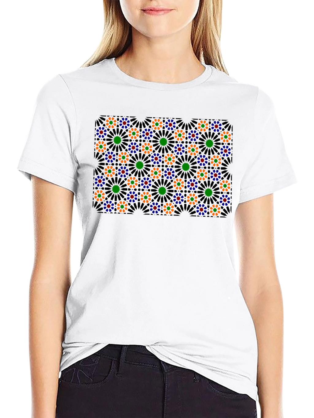 Geometric Floral T-Shirt - Black