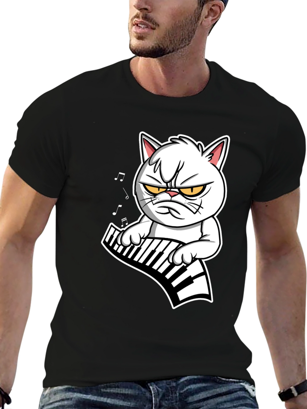 Grumpy Cat Keyboardist Black T-Shirt