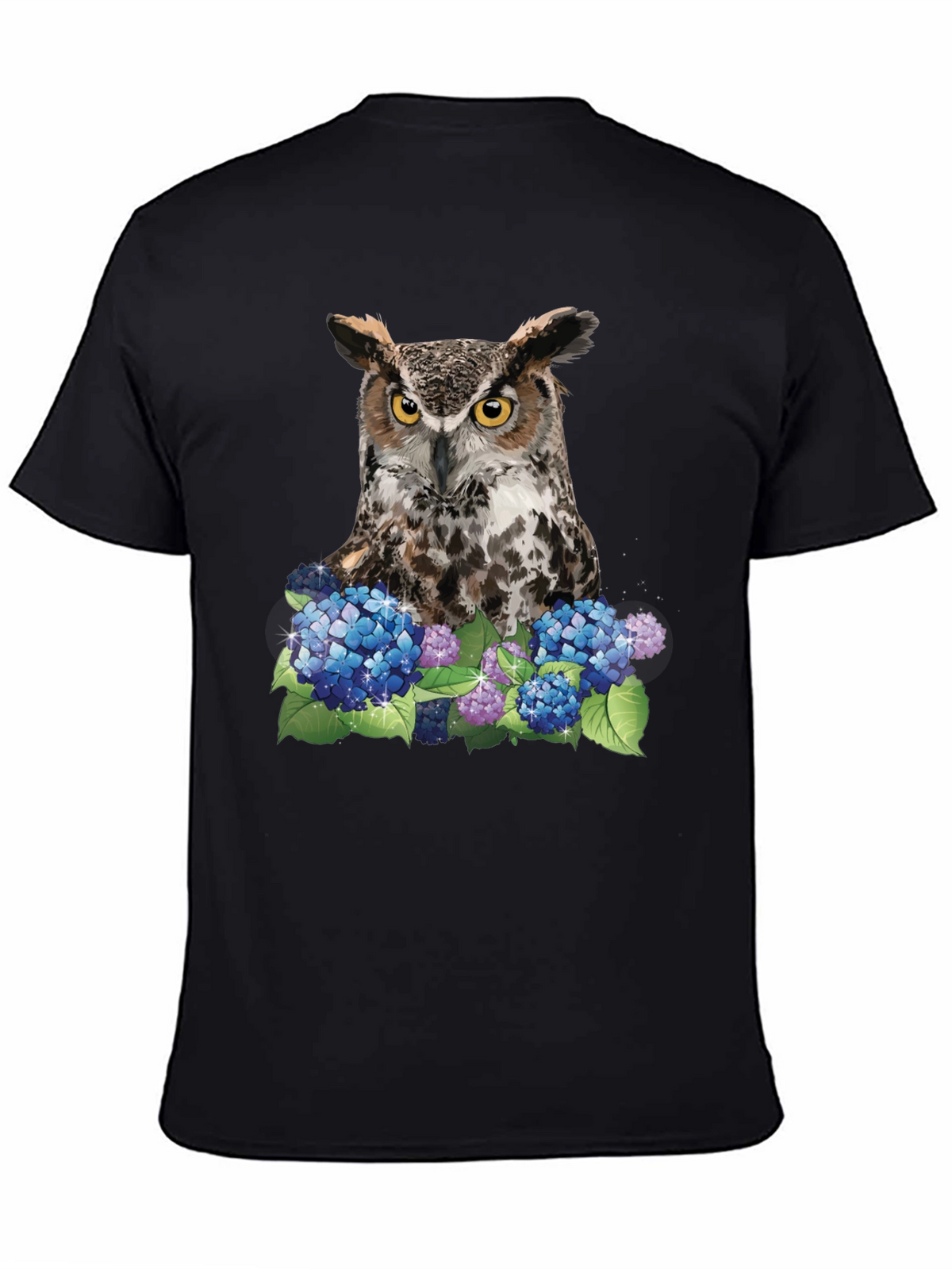 Owl and Hydrangea Graphic Tee - Nature T-Shirt