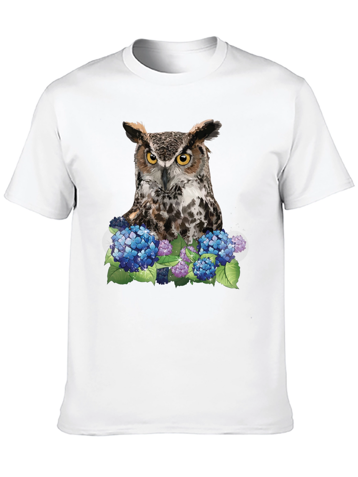 Owl and Hydrangea Graphic Tee - Nature T-Shirt