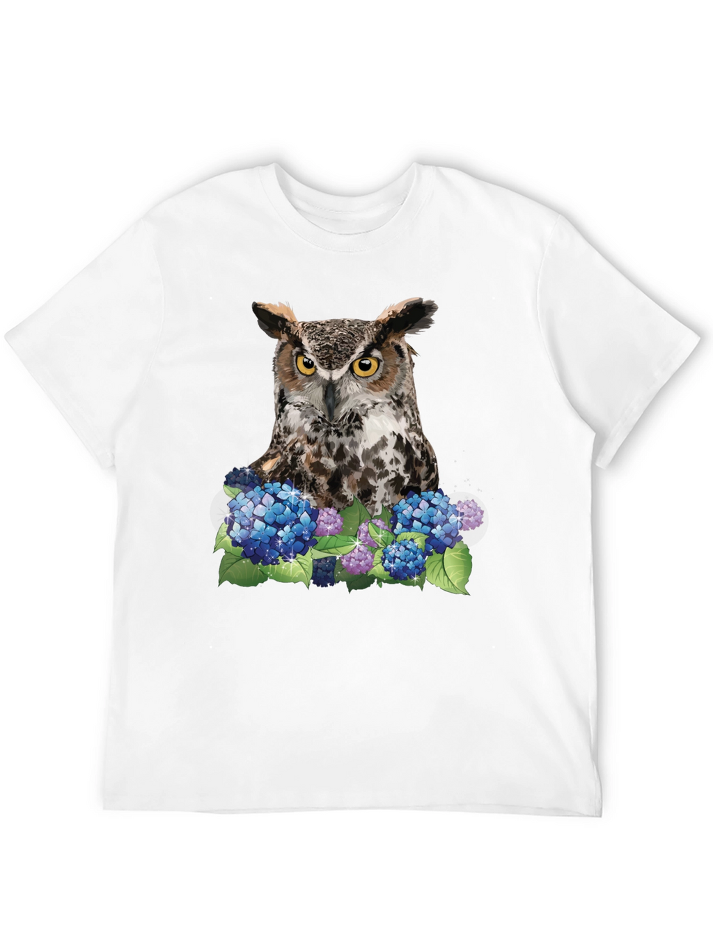 Owl and Hydrangea Graphic Tee - Nature T-Shirt
