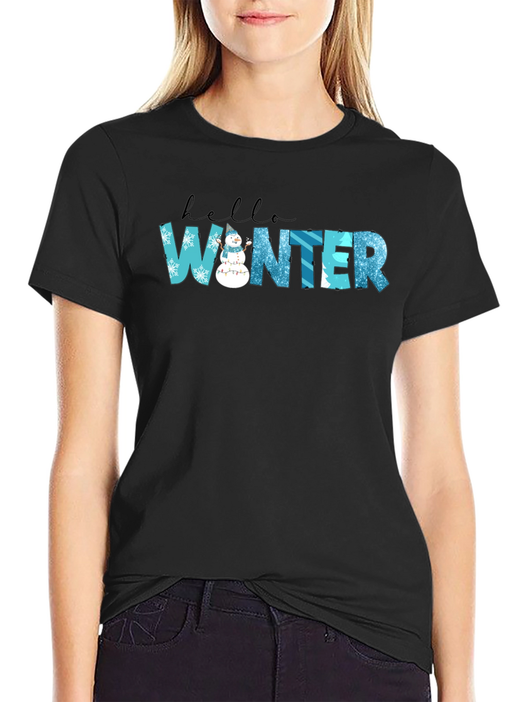 Hello Winter Black Graphic Tee