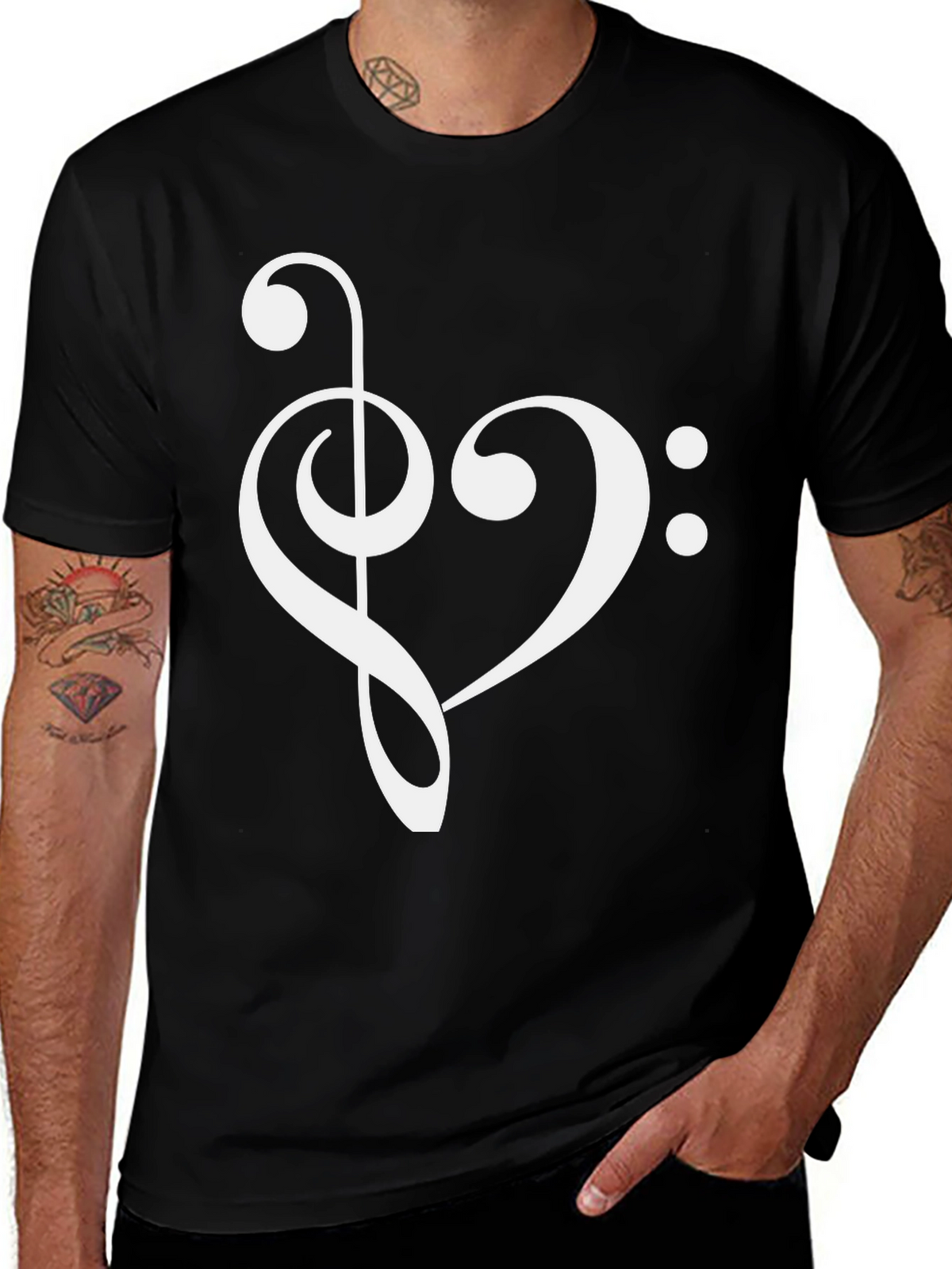 Musical Heart T-Shirt - Treble & Bass Clef Love
