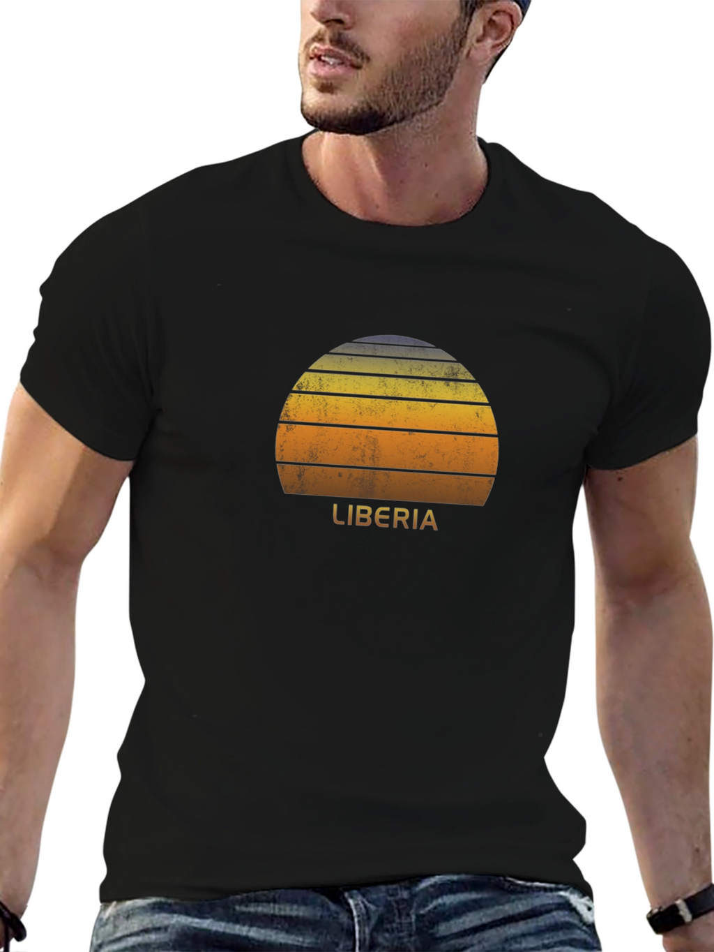 Retro Liberia Sunset Graphic Tee - Black
