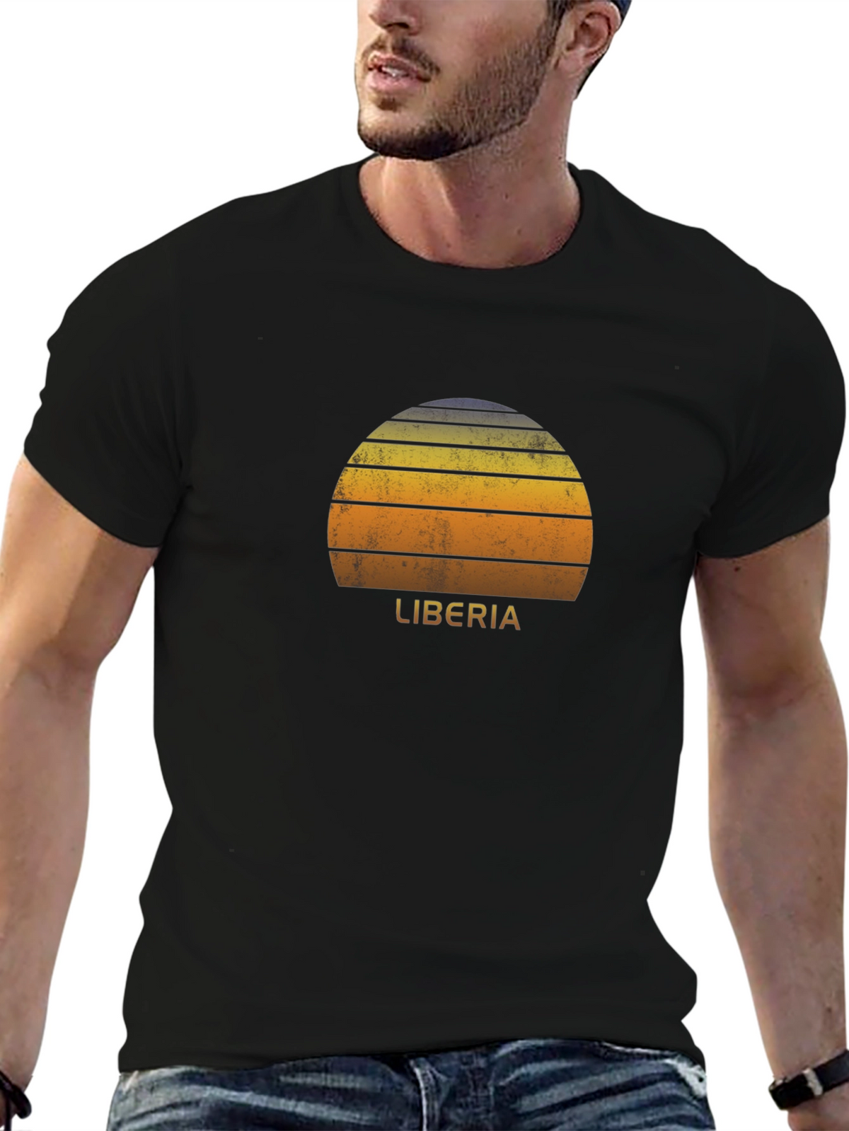 Retro Liberia Sunset Graphic Tee - Black