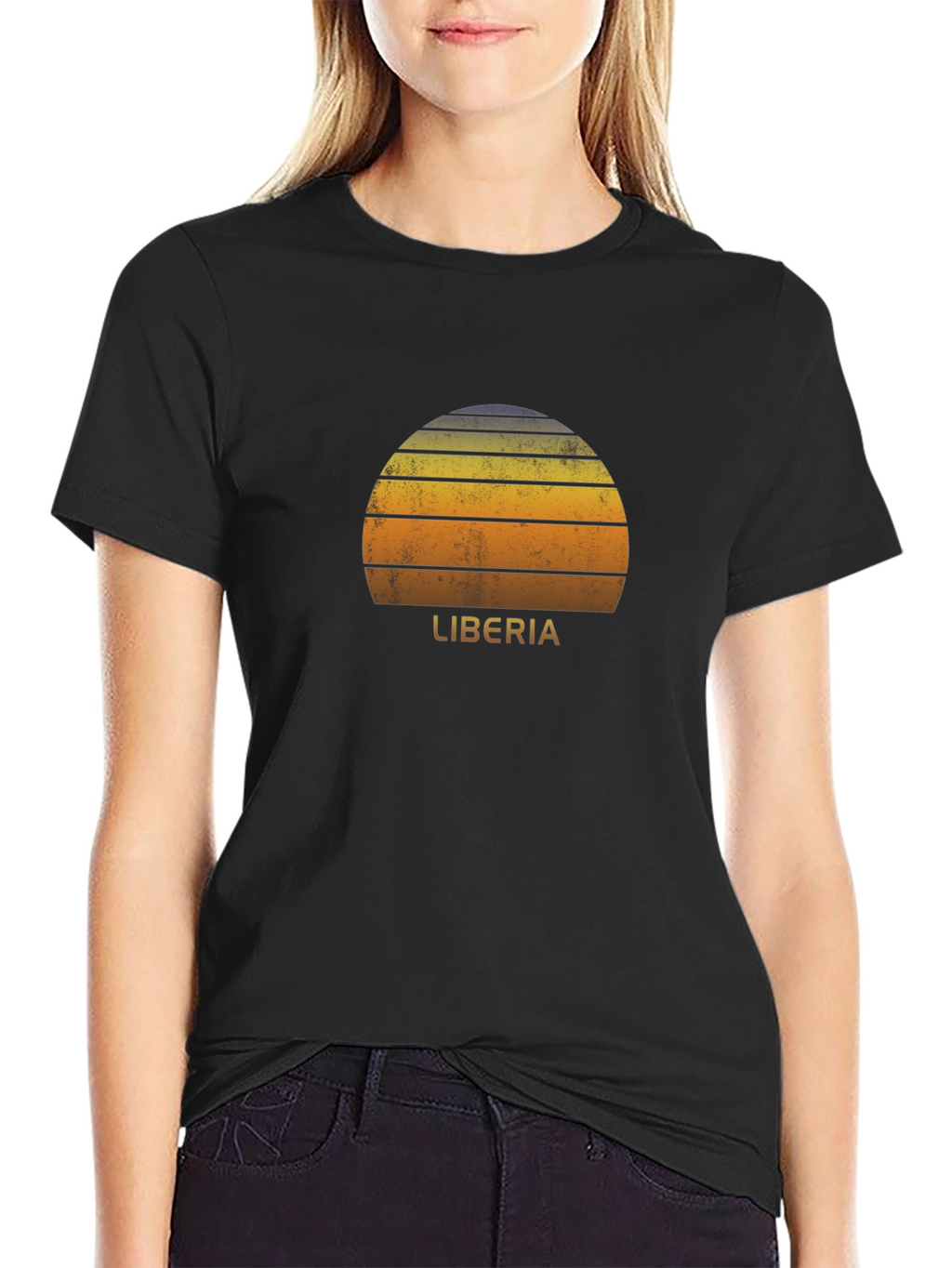 Retro Liberia Sunset Graphic Tee - Black