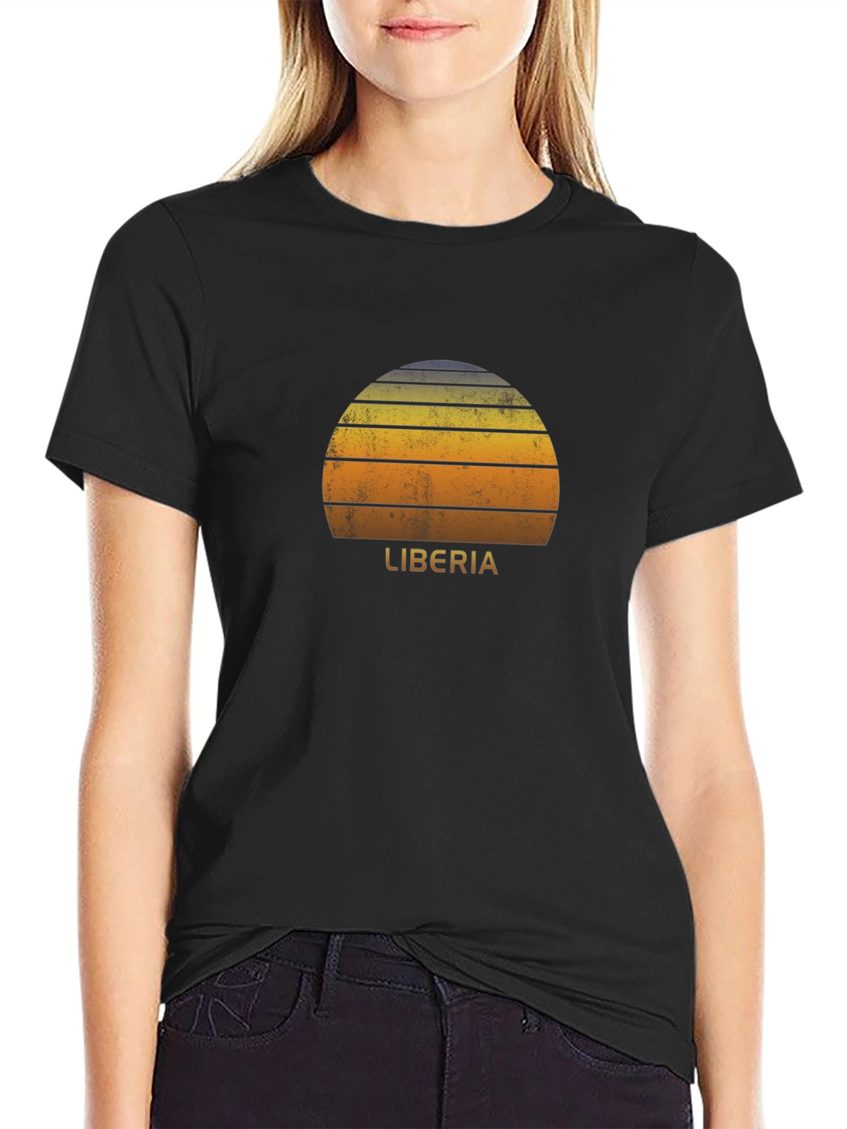Retro Liberia Sunset Graphic Tee - Black