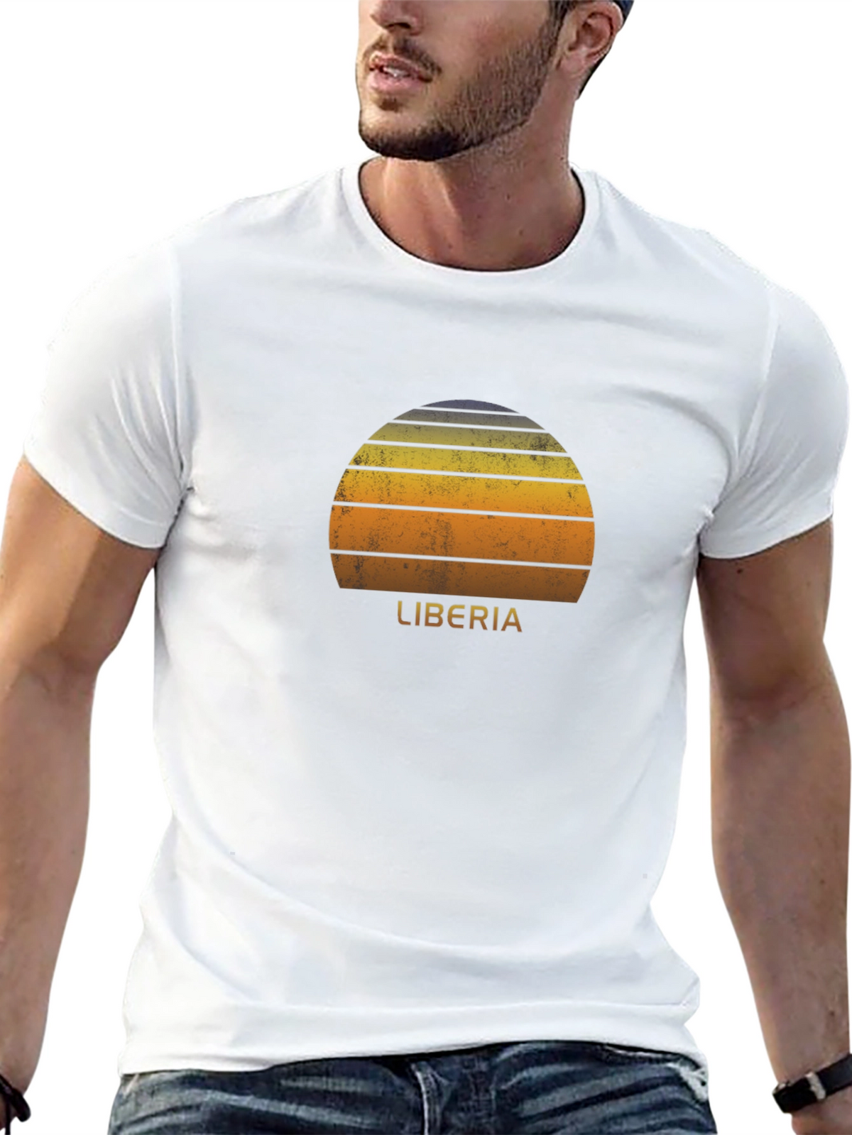 Retro Liberia Sunset Graphic Tee - Black